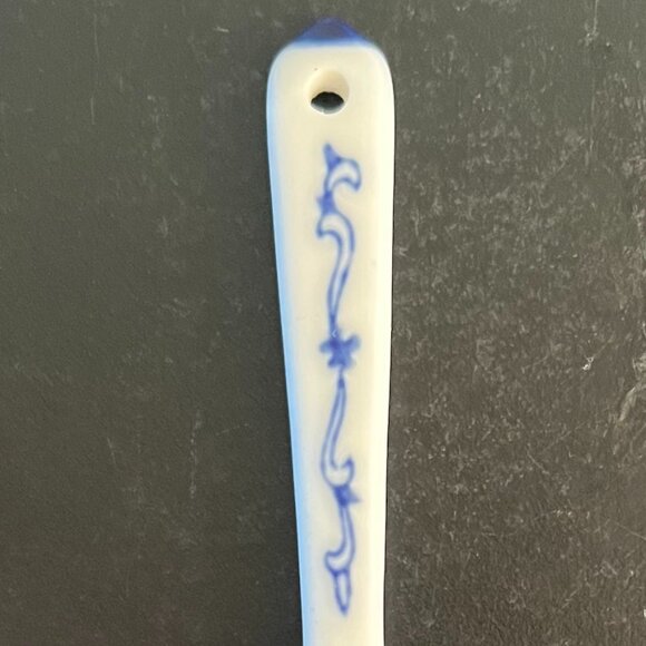 Vintage Flow Blue Transferware Floral Porcelain Cup Mug w/ Spoon ~ Cobalt Blue - Picture 14 of 14